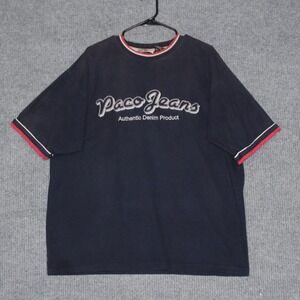 VTG Paco Jeans Mens XL Navy Blue Authentic Denim T Shirt Short Sleeve Hip Hop